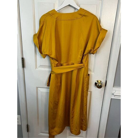 J. Crew Golden Mustard Short Sleeve Wrap Dress sz L EUC - Picture 6 of 7